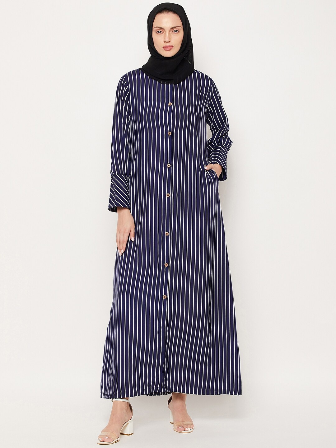 

NABIA Women Blue & White Striped Abaya Burqas