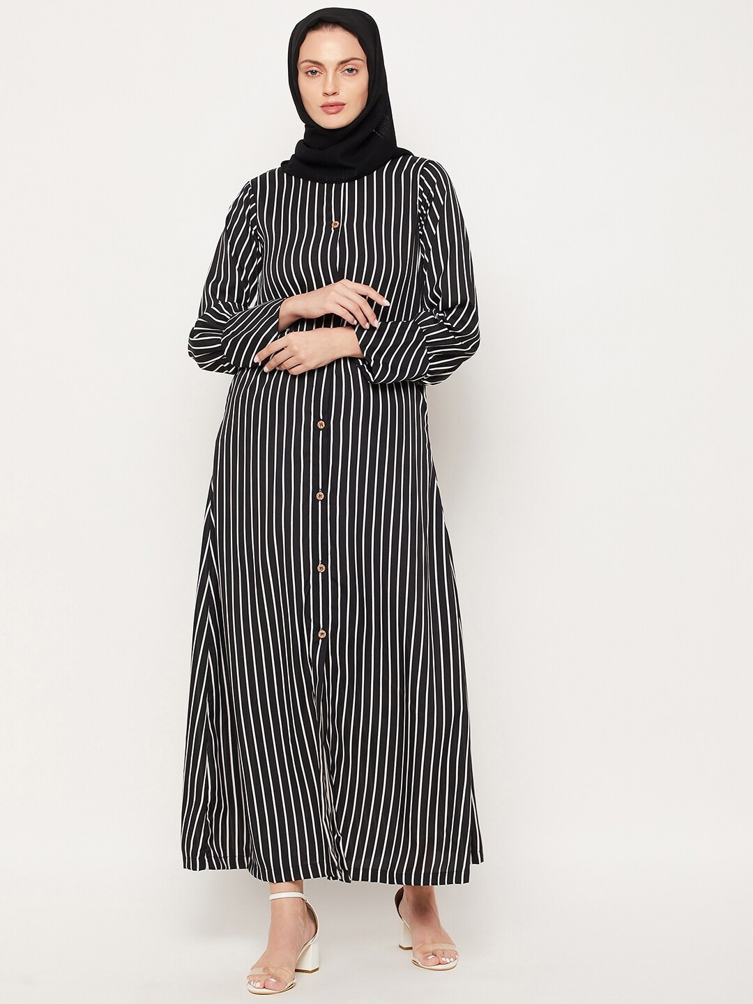 

NABIA Women Black & White Striped Abaya Burqas