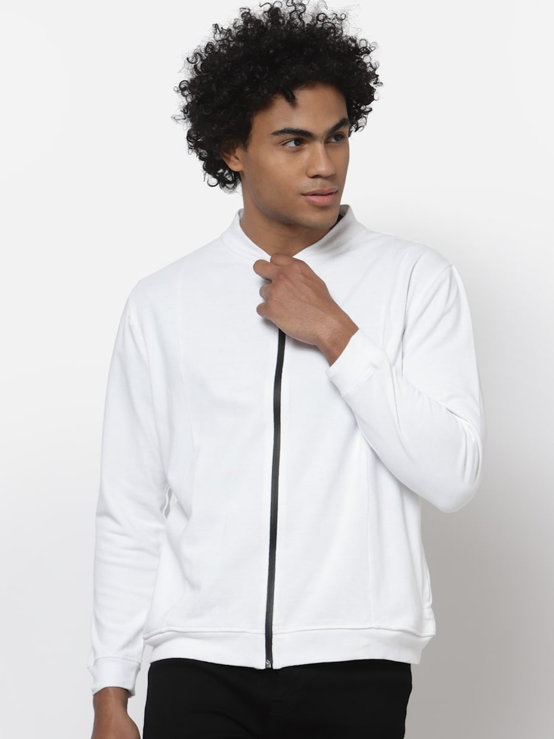 

YOONOY Men White Stretchable Bomber Jacket