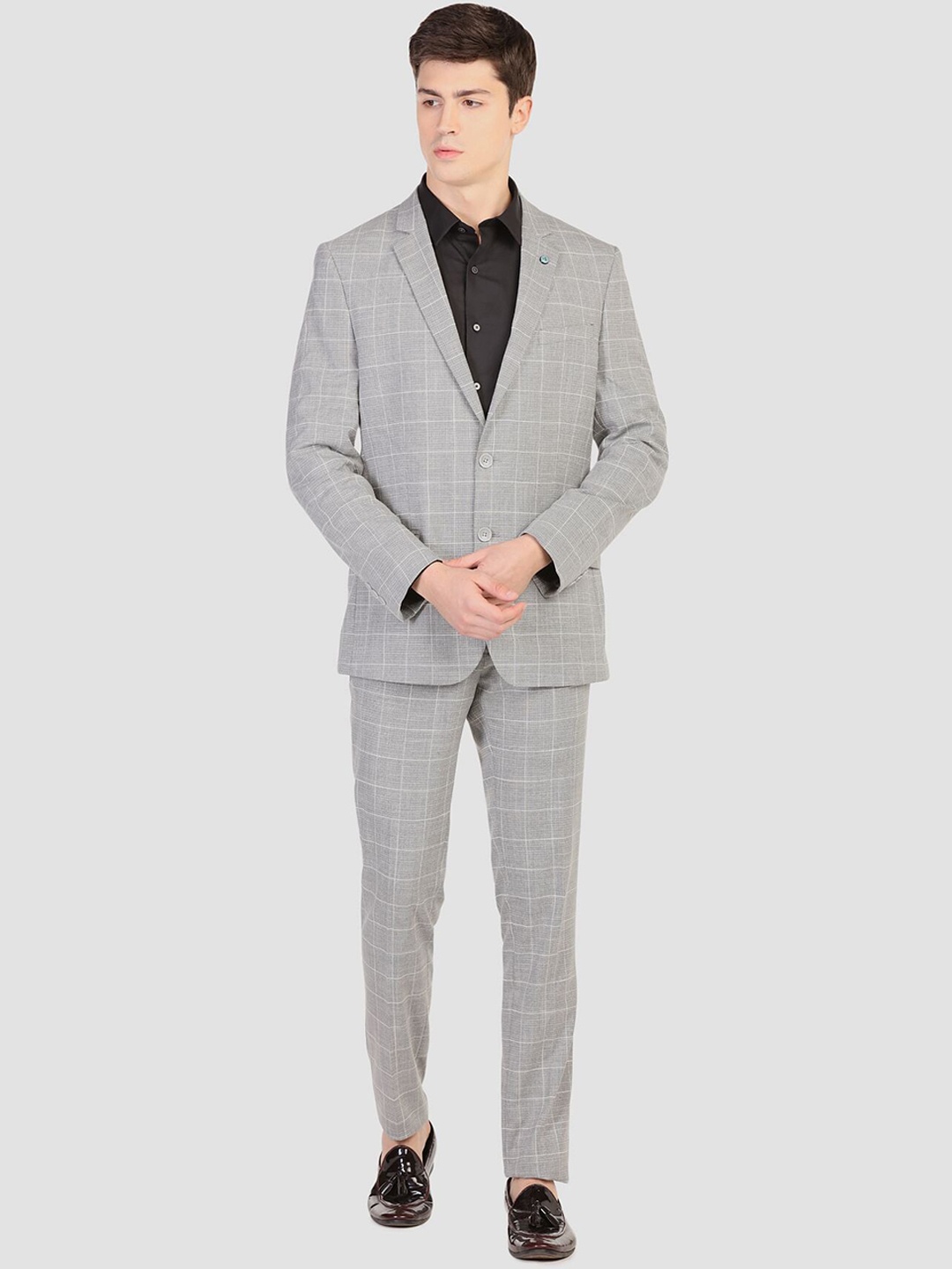 

Arrow Men Grey Checked Regular-Fit Single-Breasted Two-Piece Formal Suit