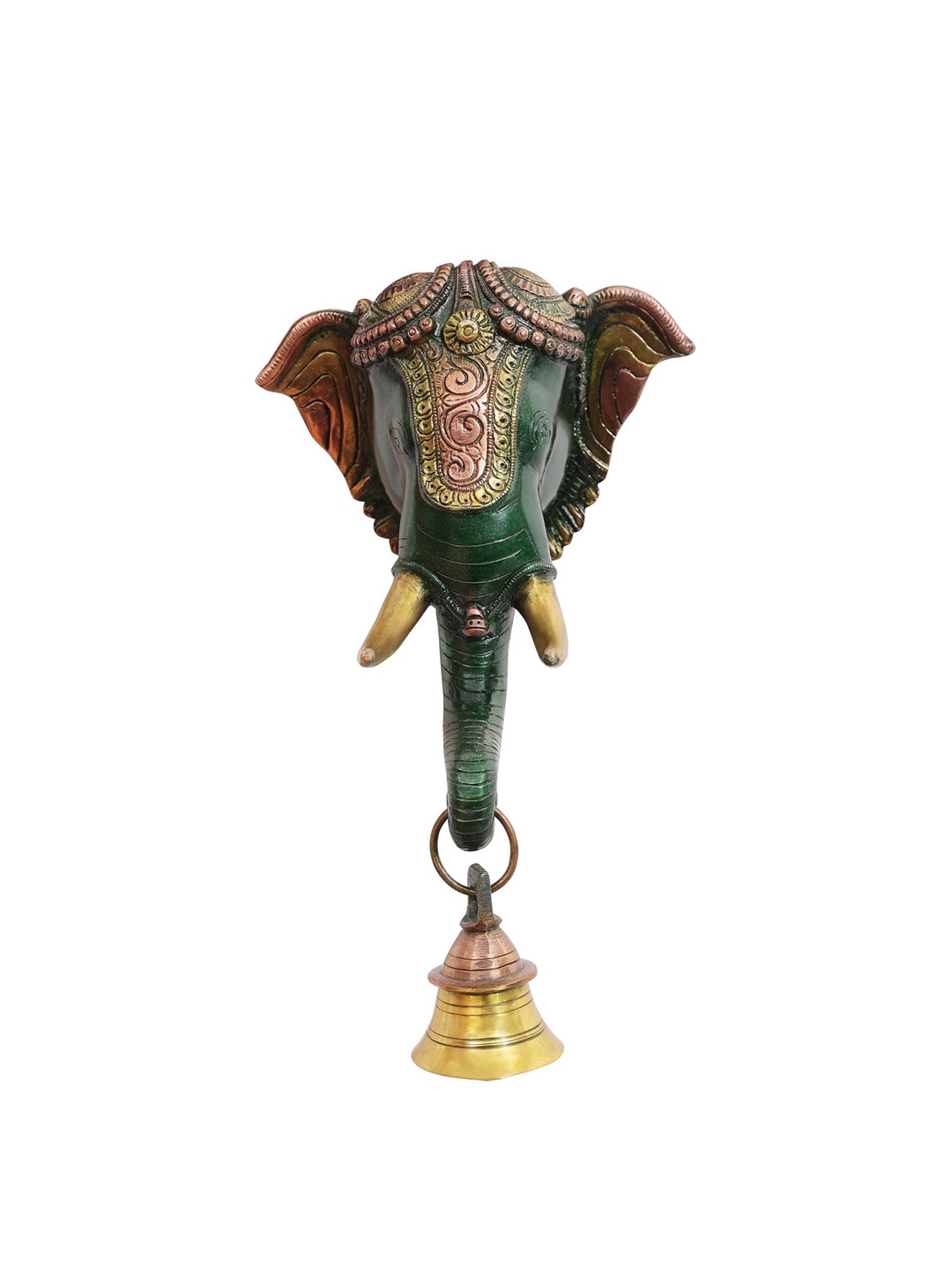

Exotic India 9" Brass Lord Ganesha Temple Bell Wall Hanging, Green