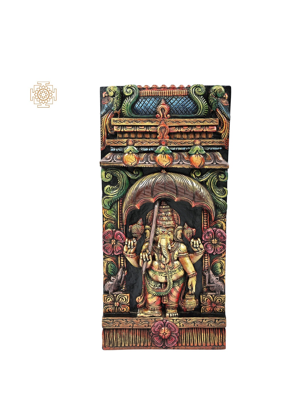

Exotic India Multicolored Bhagawan Ganesha Holding Umbrella Wall Decor, Multi