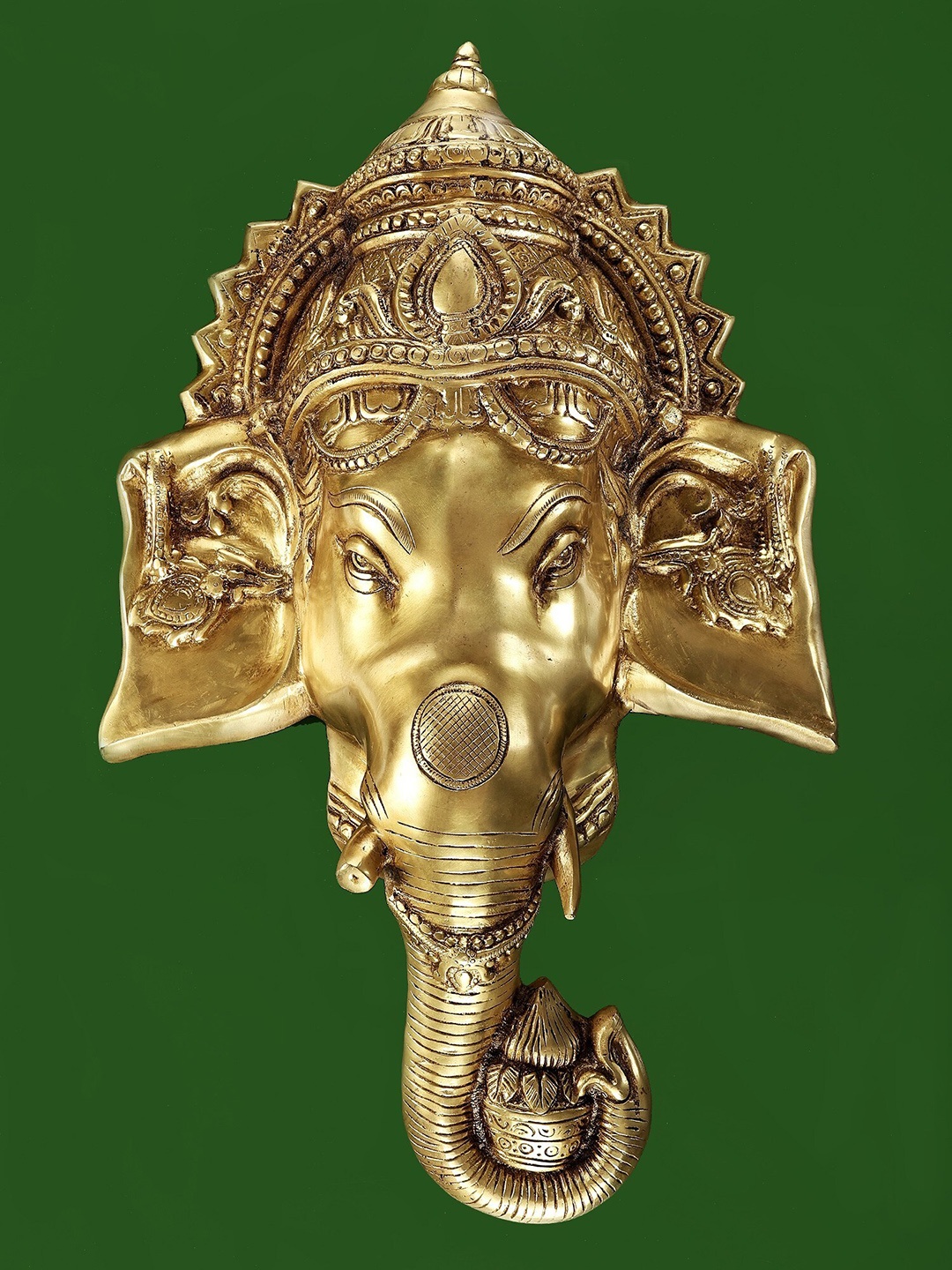 

Exotic India 24" Brass Ganesha Wall Hanging Mask - Large, Gold
