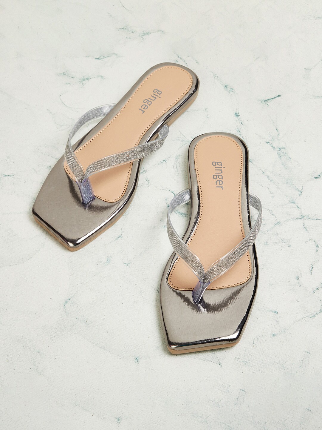 

Ginger by Lifestyle Women Grey T-Strap Flats