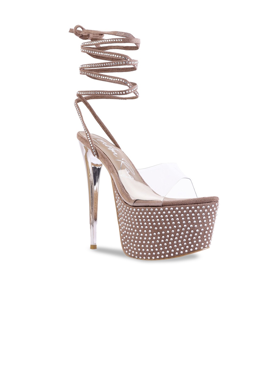 

London Rag Taupe Suede Party Stiletto Peep Toes