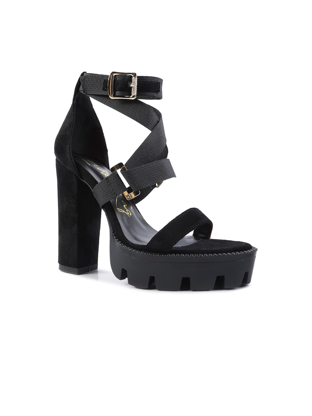 

London Rag Black Textured Suede Block Heels