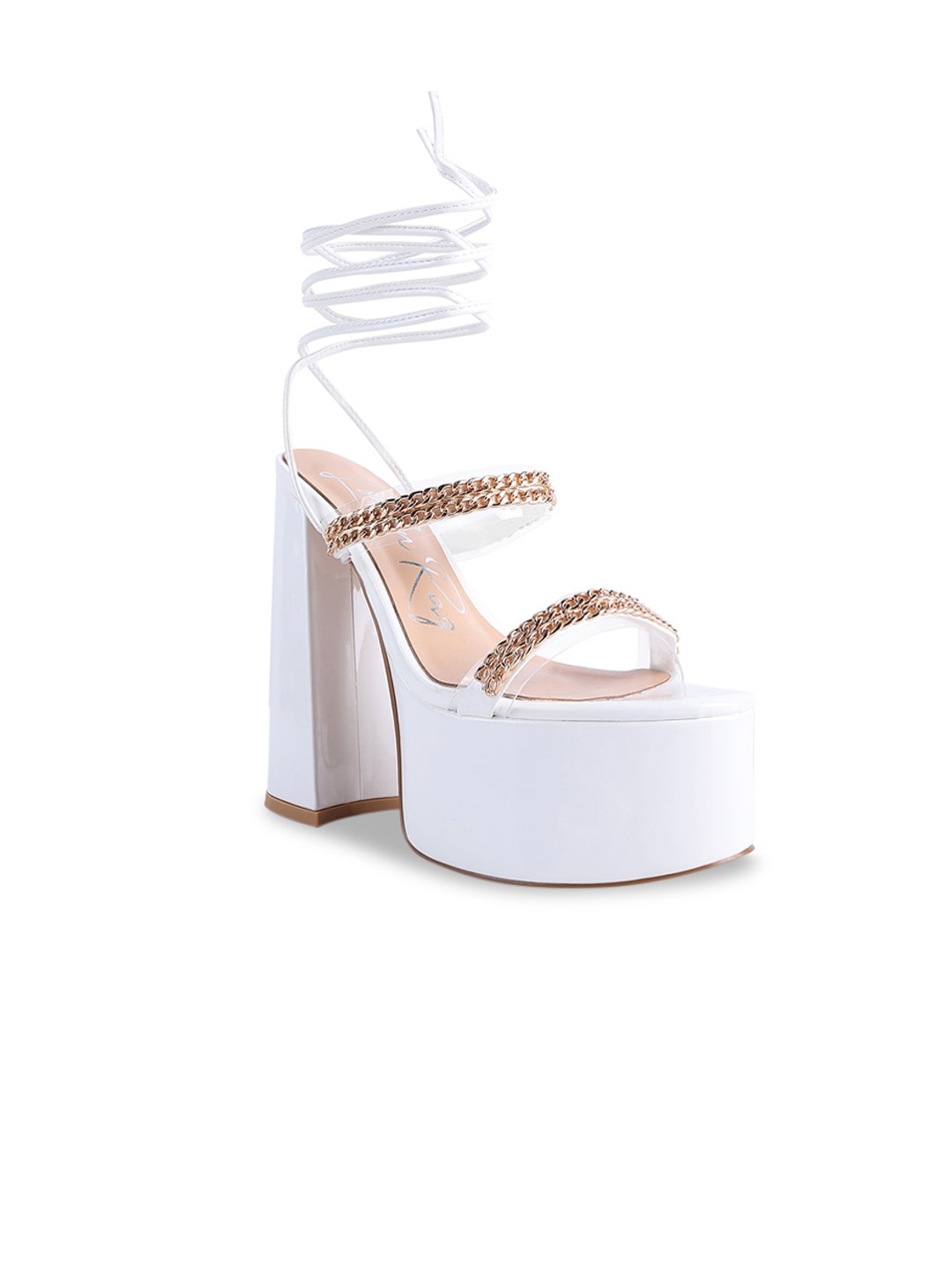 

London Rag White Embellished PU Party Block Sandals