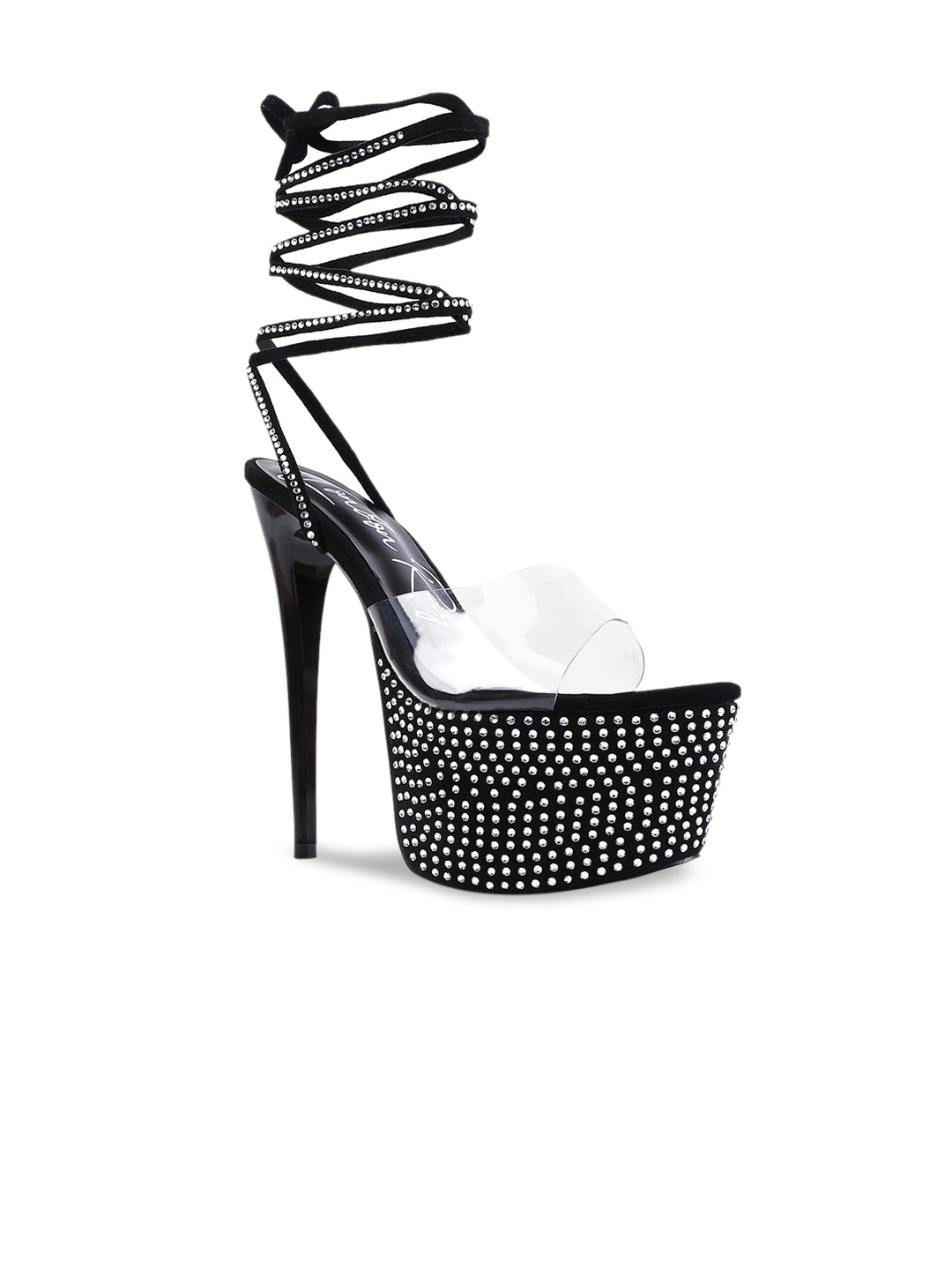

London Rag Black Suede Party Stiletto Peep Toes with Bows