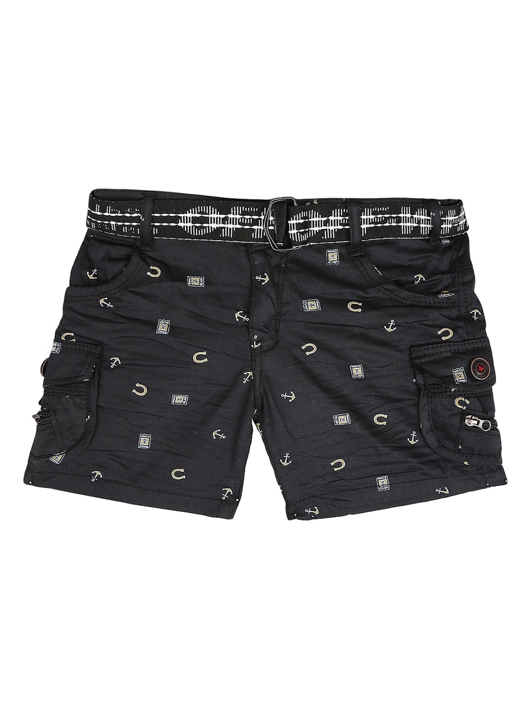 

V-Mart Boys Black Conversational Printed Cargo Shorts