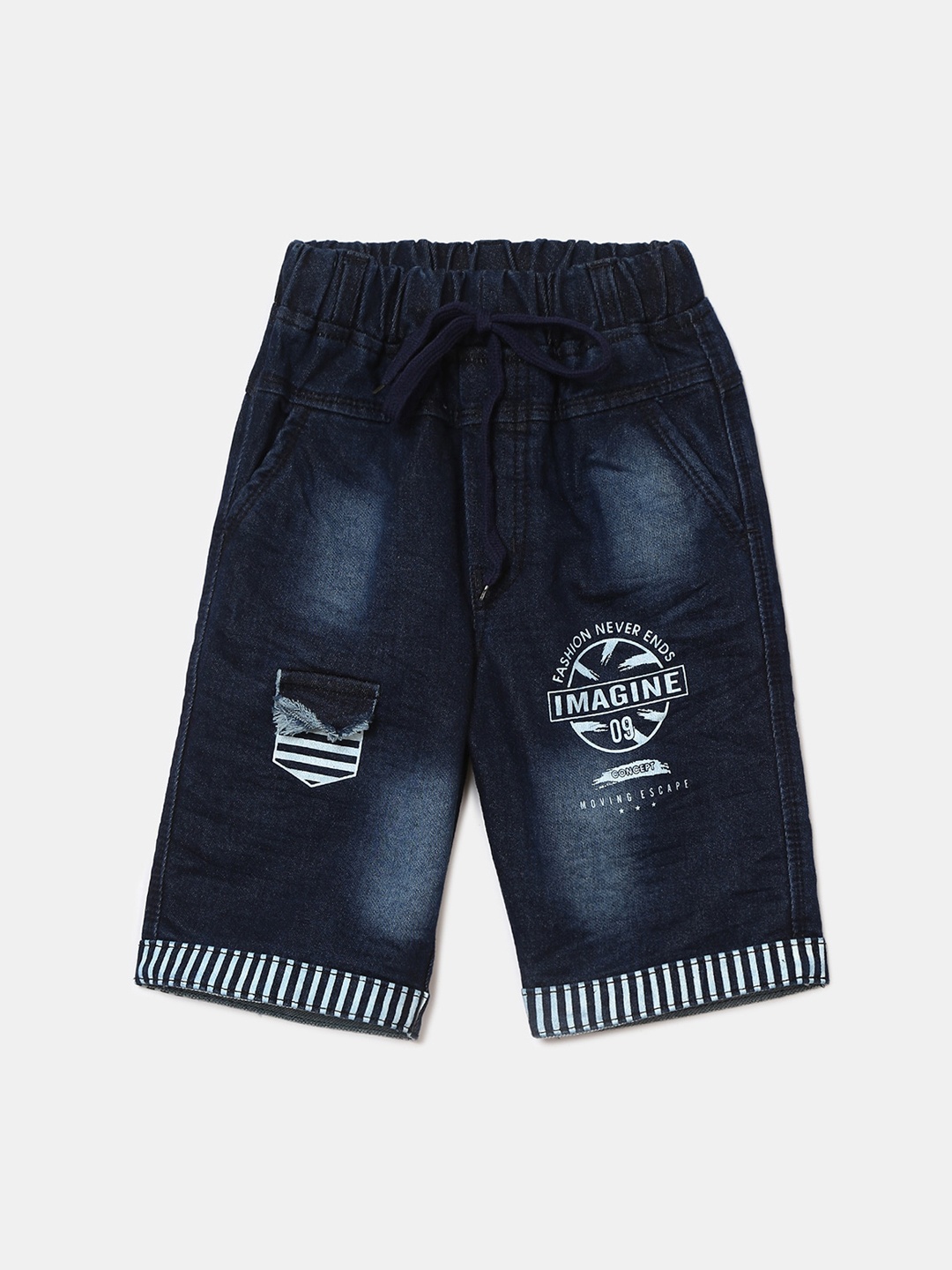 

V-Mart Boys Blue Washed Typography Print Denim Shorts