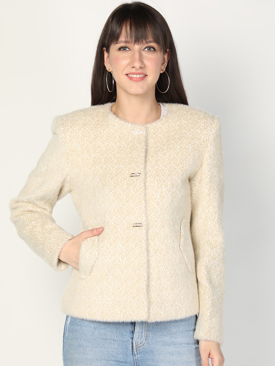 

PROTEX Women Cream-Coloured Winter Stylish Coat