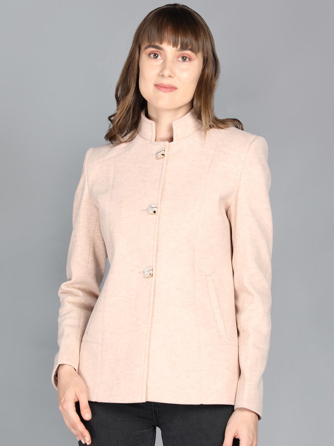 

PROTEX Women Peach Coloured Solid Winter Overcoats