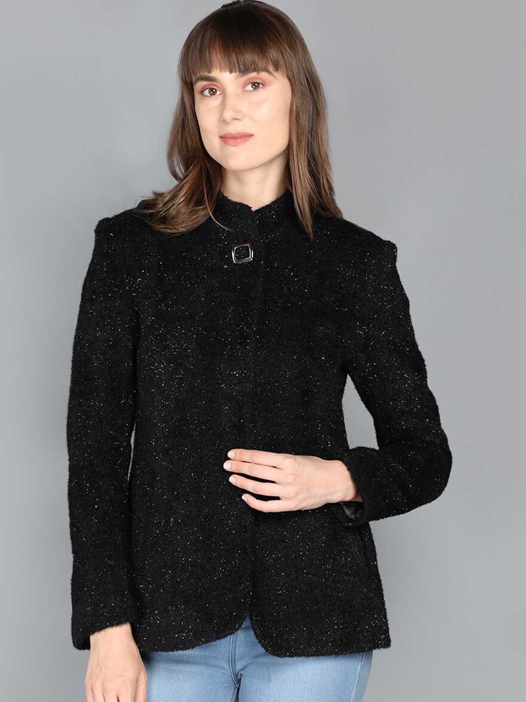 

PROTEX Women Black Self Design Winter Overcoats