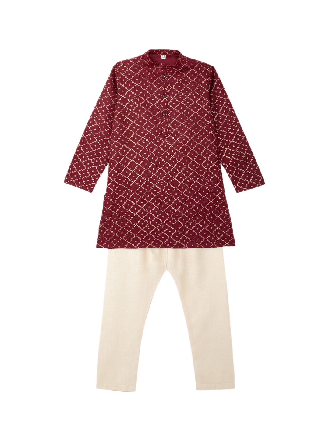 

HERE&NOW Boys Maroon Ethnic Motifs Printed Kurta with Pyjamas