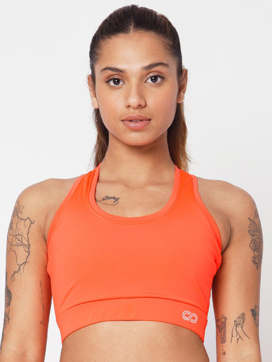 

Silvertraq Orange Padded T Bralette Crop Top
