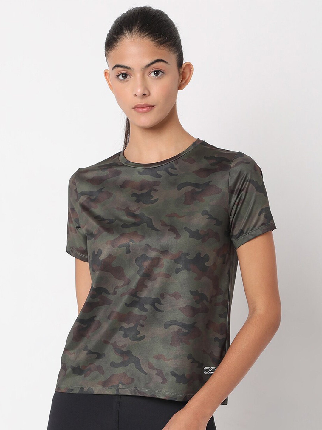 

Silvertraq Women Olive Green Printed T-shirt