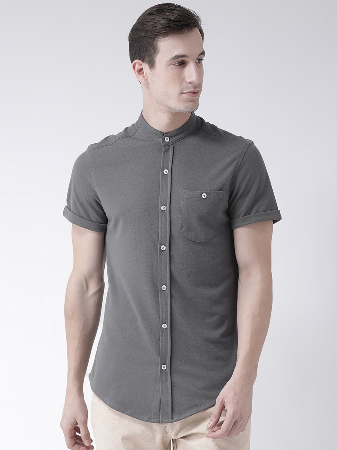 

Club York Men Grey Standard Solid Casual Shirt