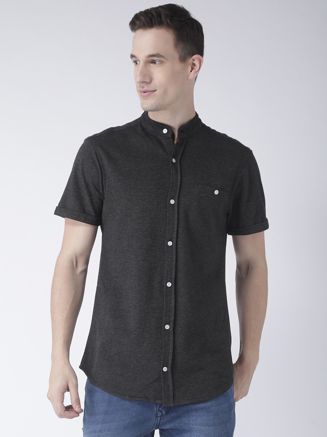 

Club York Men Charcoal Standard Solid Casual Shirt