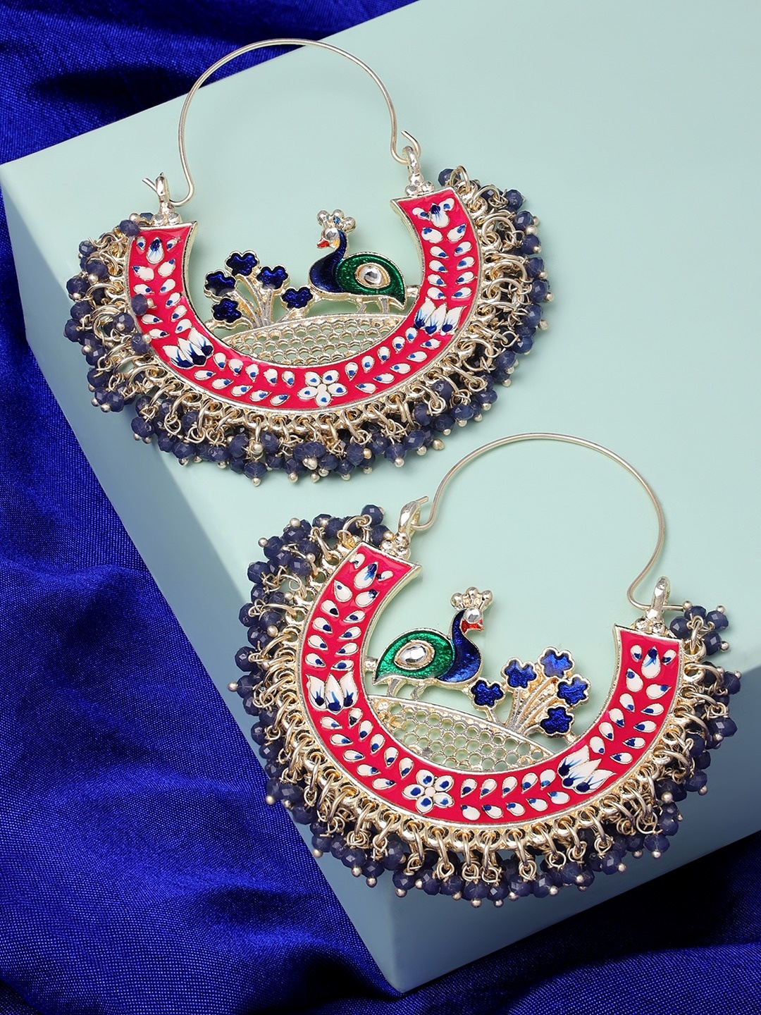 

Zaveri Pearls Blue & Maroon Classic Chandbalis Earrings