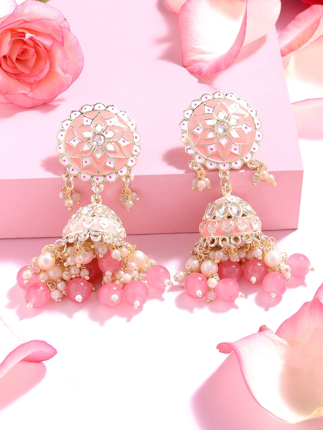 

Zaveri Pearls Women Pink Contemporary Jhumkas Earrings