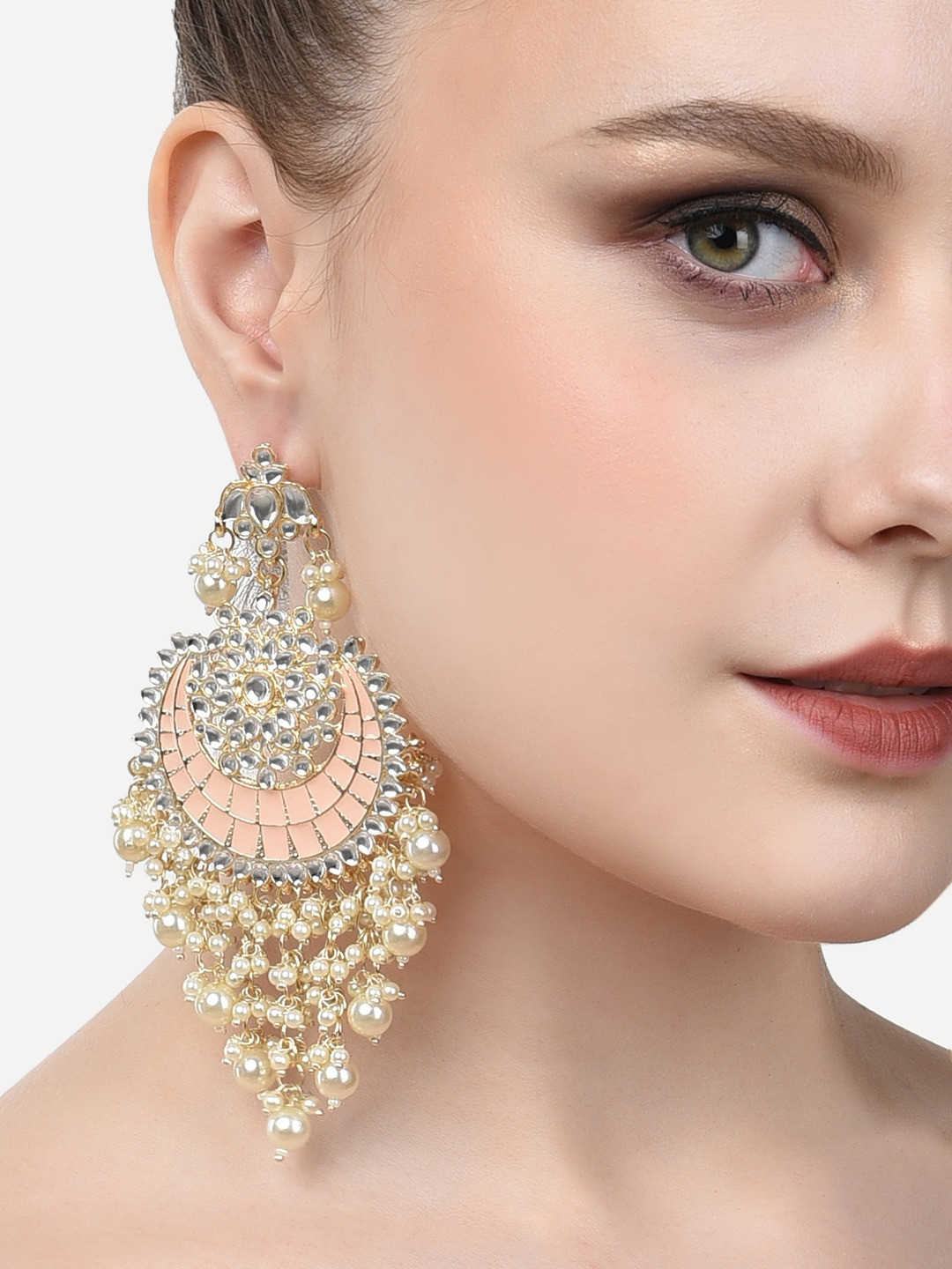 

Zaveri Pearls Women Gold-Toned Floral Chandbalis Earrings