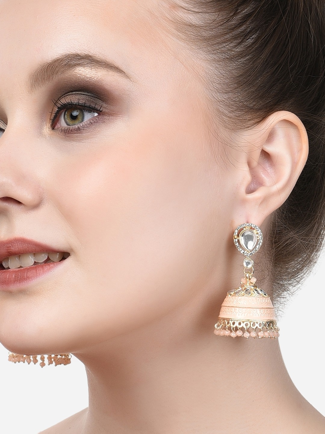 

Zaveri Pearls Women Gold-Toned Contemporary Meenakari Traditional Kundan Jhumkas Earrings