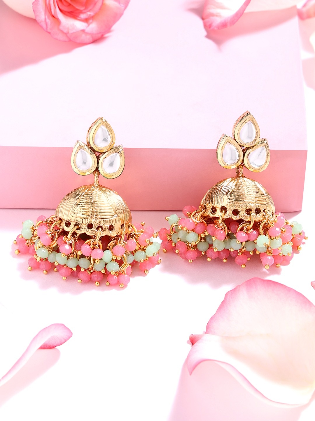 

Zaveri Pearls Green Dome Shaped Jhumkas Earrings