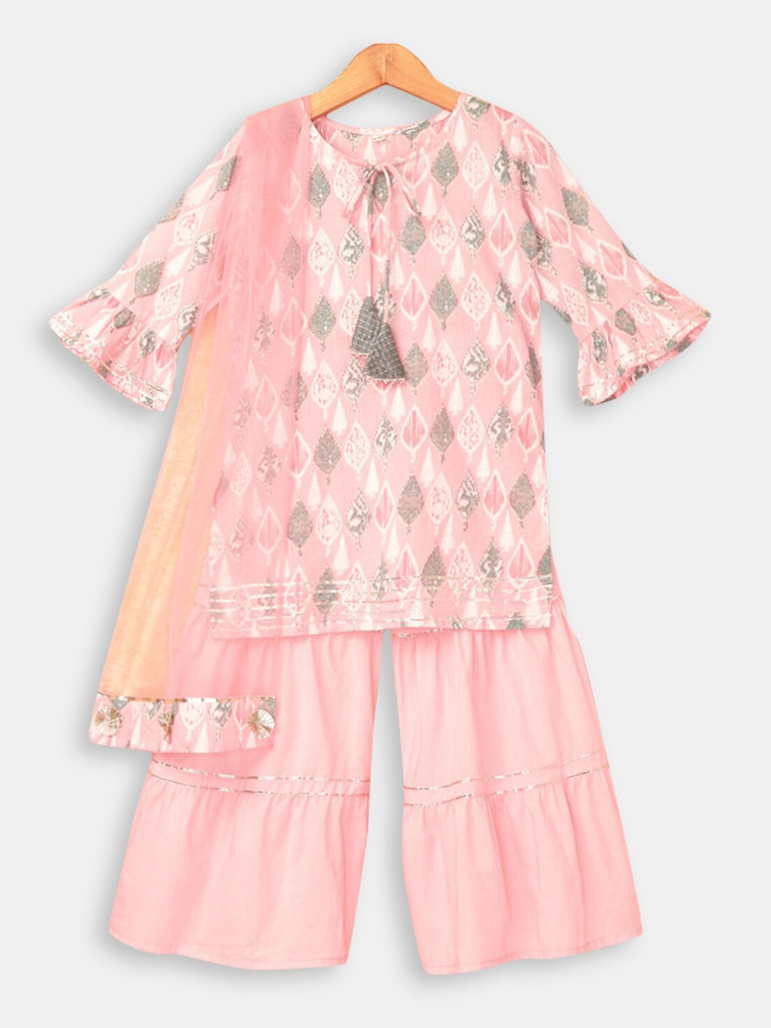 

Hopscotch Girls Pink Pure Cotton Kurti with Palazzos