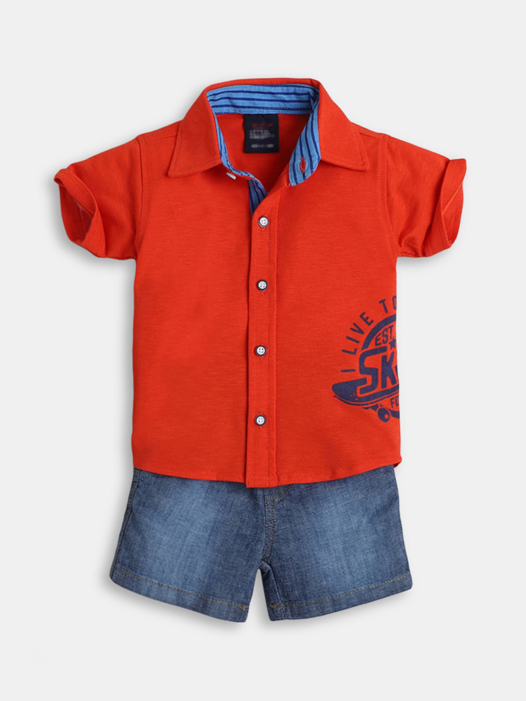 

Hopscotch Boys Orange & Blue Printed Shirt with Shorts