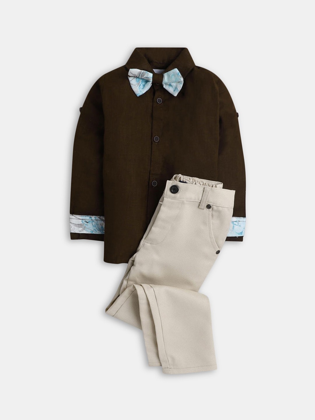 

Hopscotch Boys Brown & Cream-Coloured Pure Cotton Shirt with Trousers