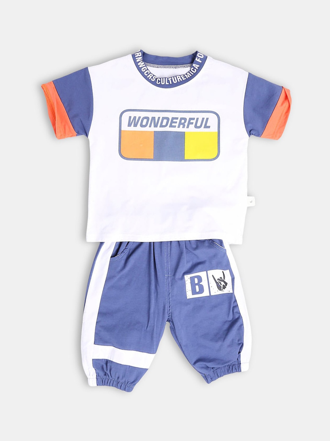 

Hopscotch Boys Navy Blue & White Printed T-shirt with Shorts