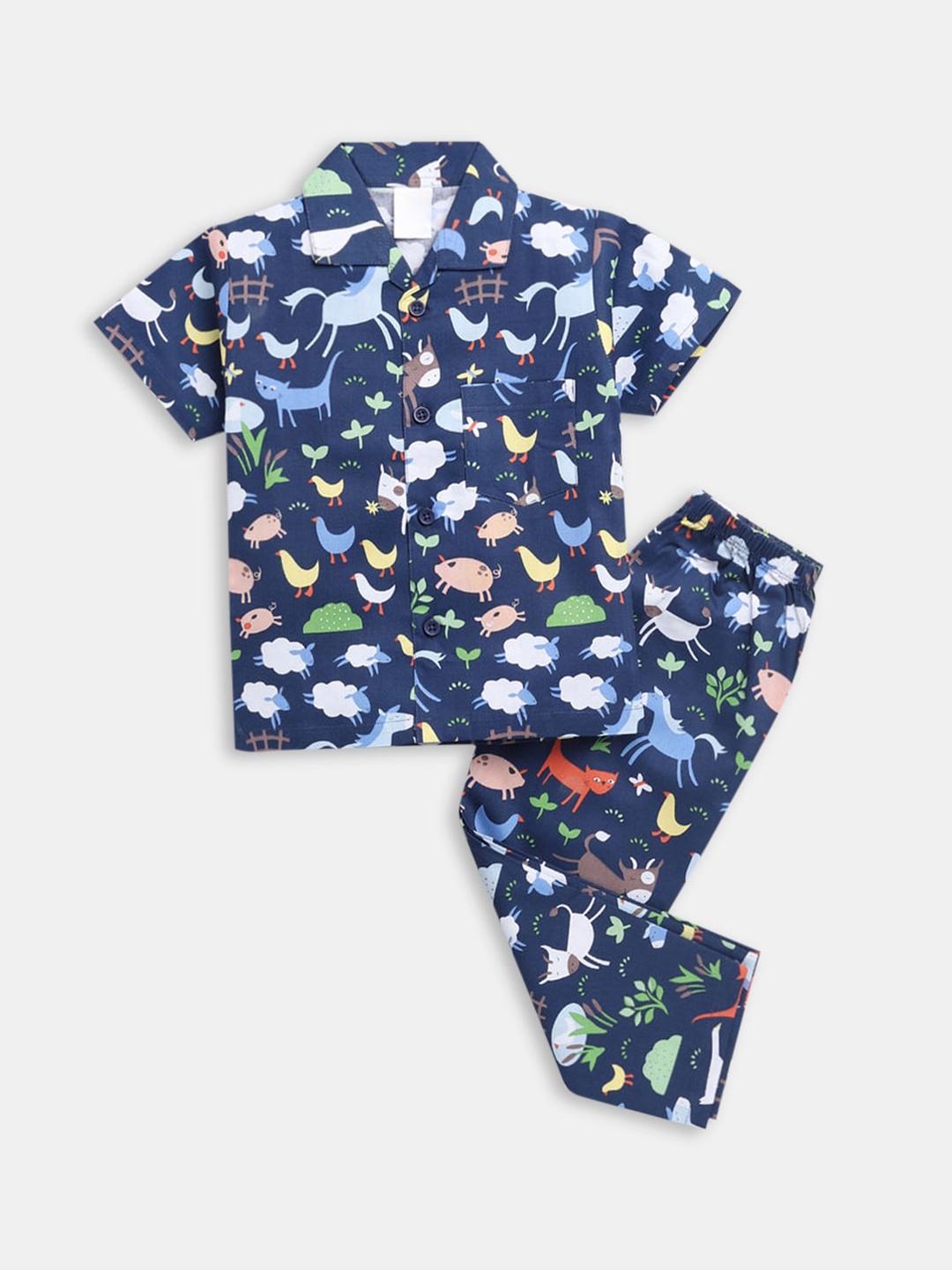 

Hopscotch Boys Blue & White Printed Night suit