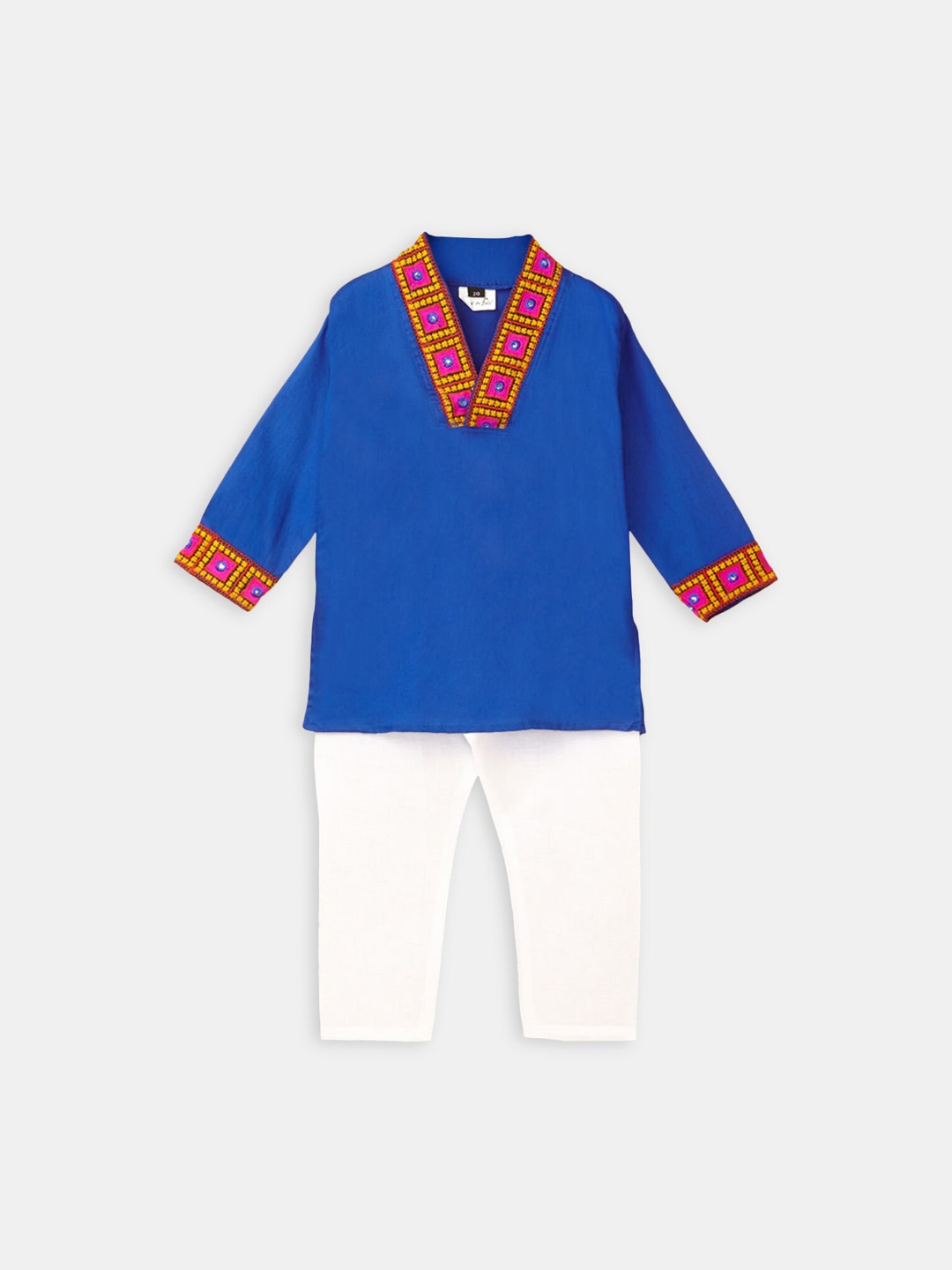 

Hopscotch Boys Blue Yoke Design Pure Cotton Kurti With Pyjama