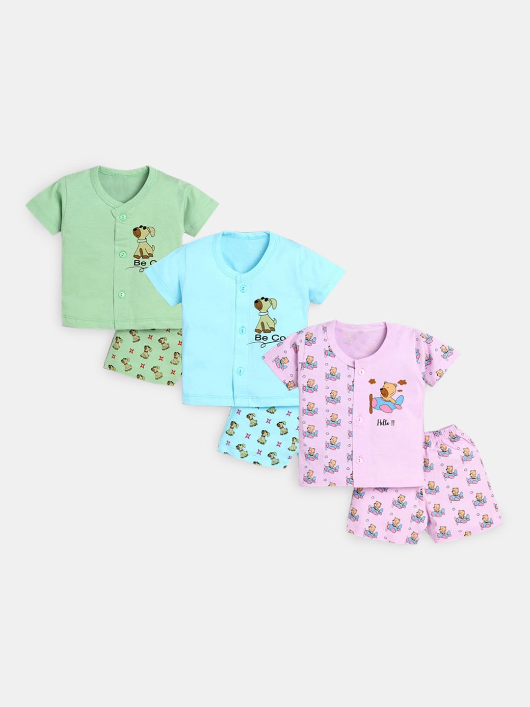 

Hopscotch Girls Pack of 3 Blue & Green Printed Pure Cotton Night suit