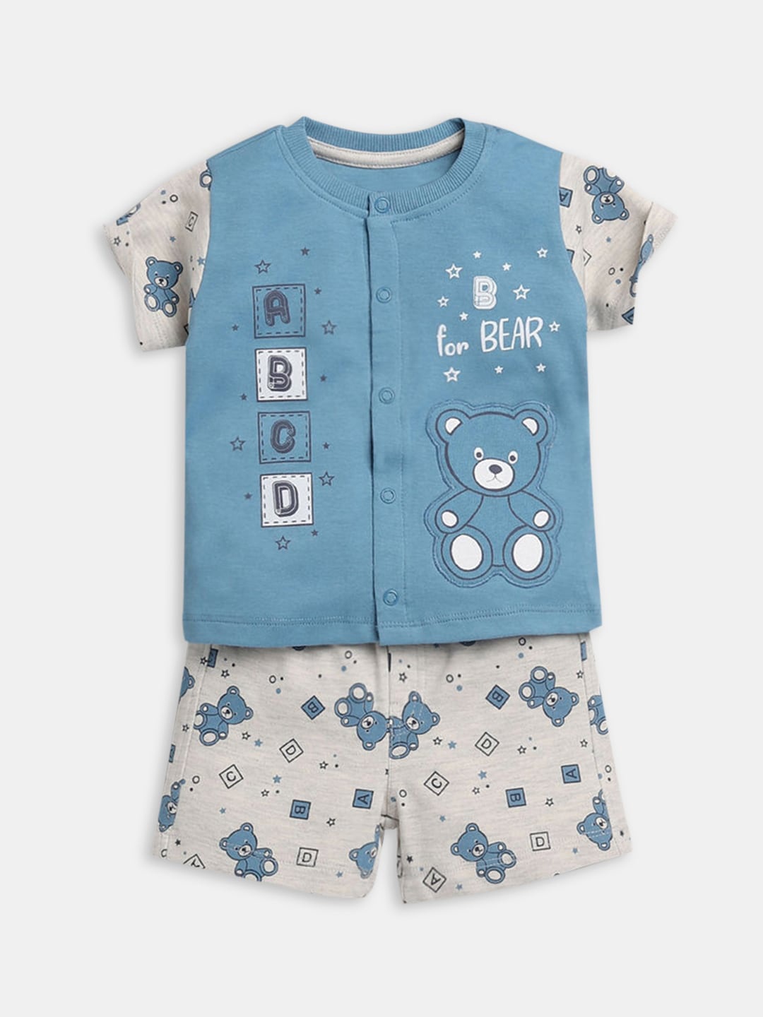 

Hopscotch Boys Blue & White Printed Pure Cotton Shirt with Shorts