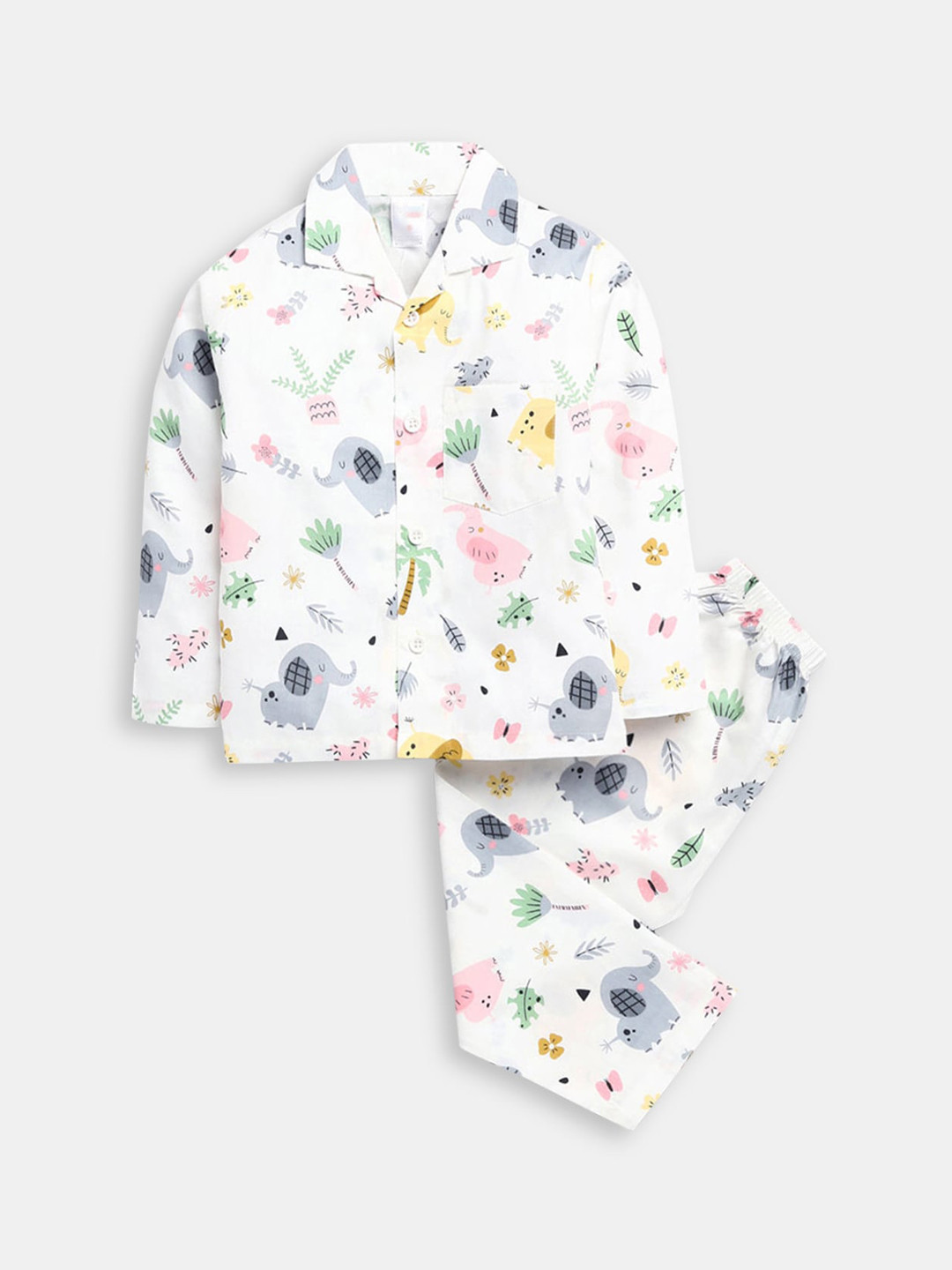 

Hopscotch Boys White & Green Printed Night suit