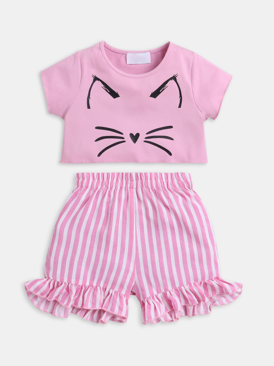 

Hopscotch Girls Pink & Black Printed Top with Shorts