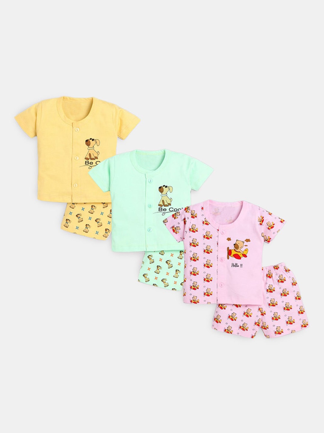 

Hopscotch Girls Pack Of 3 Green & Yellow Printed Night suit