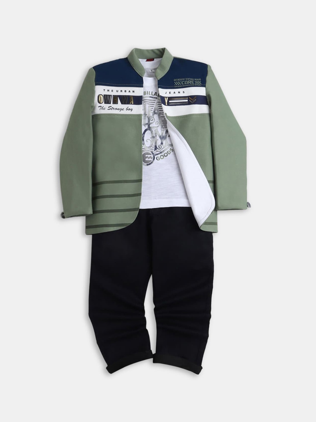 

Hopscotch Boys Green Graphic Print Top And Pant Set