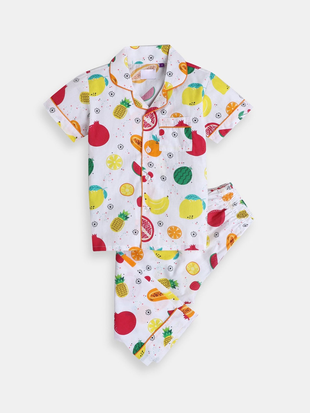 

Hopscotch Kids White & Green Printed Shirt And Pajama Set