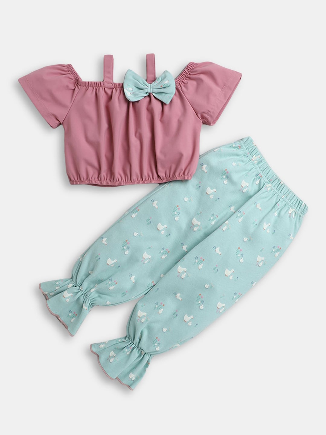 

Hopscotch Girls Pink & Green Pure Cotton Top with Trousers