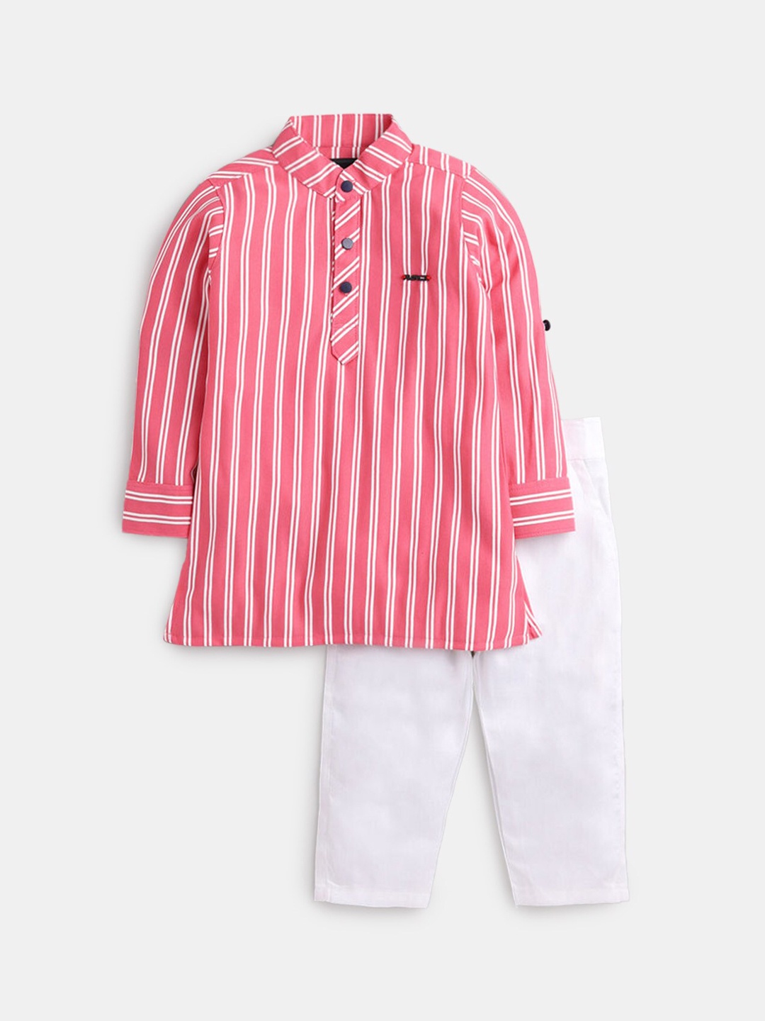 

Hopscotch Boys Pink & White Striped Kurta with Pyjamas