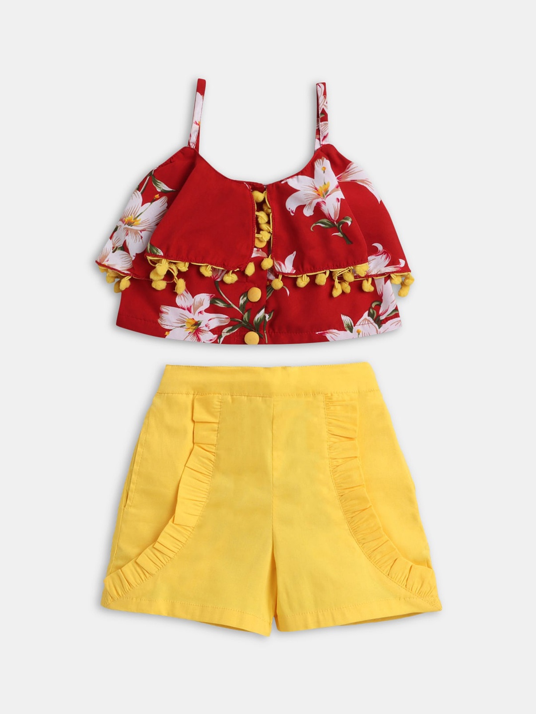 

Hopscotch Girls Red & Yellow Printed Top with Shorts