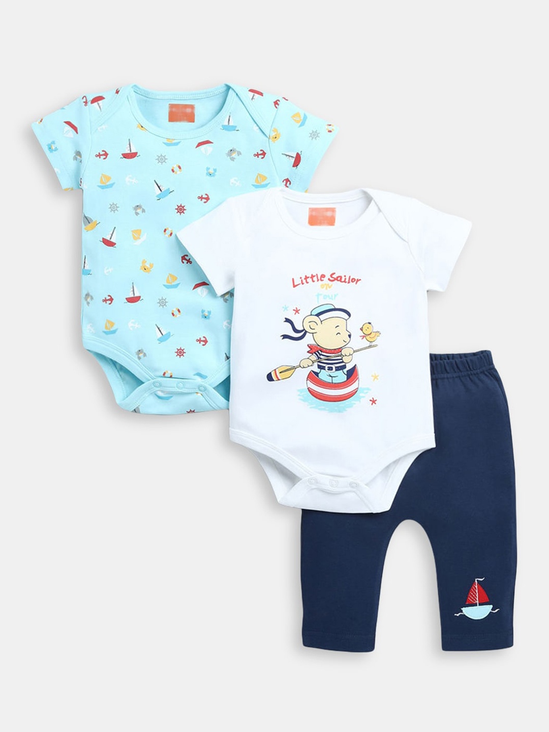 

Hopscotch Pack of 2 Boys Blue & White Printed T-shirt with Trousers