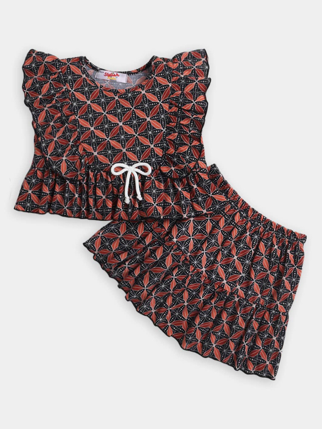 

Hopscotch Girls Pure cotton Black & White Printed Top with Skirt