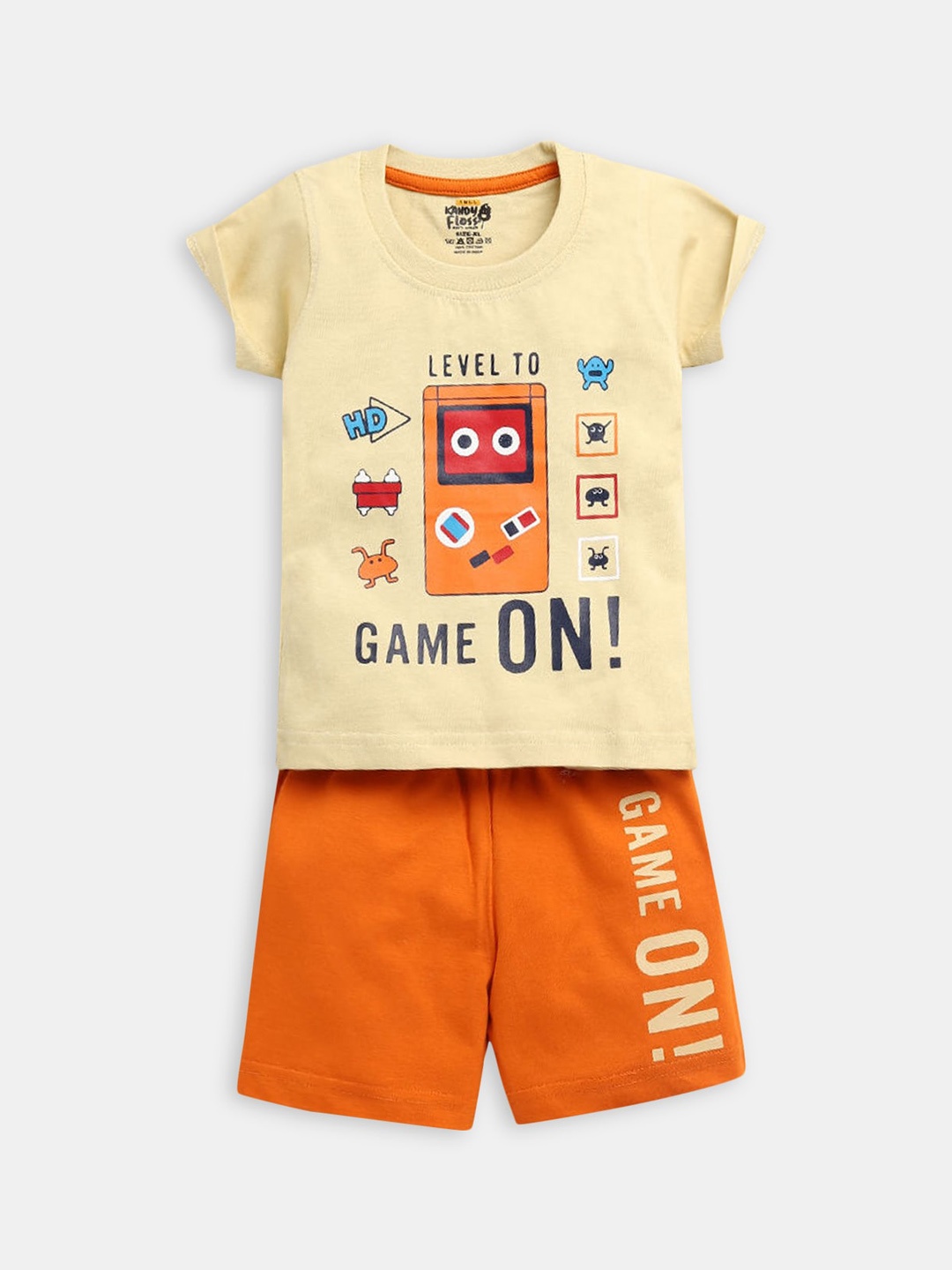 

Hopscotch Boys Orange & Beige Printed T-shirt with Shorts
