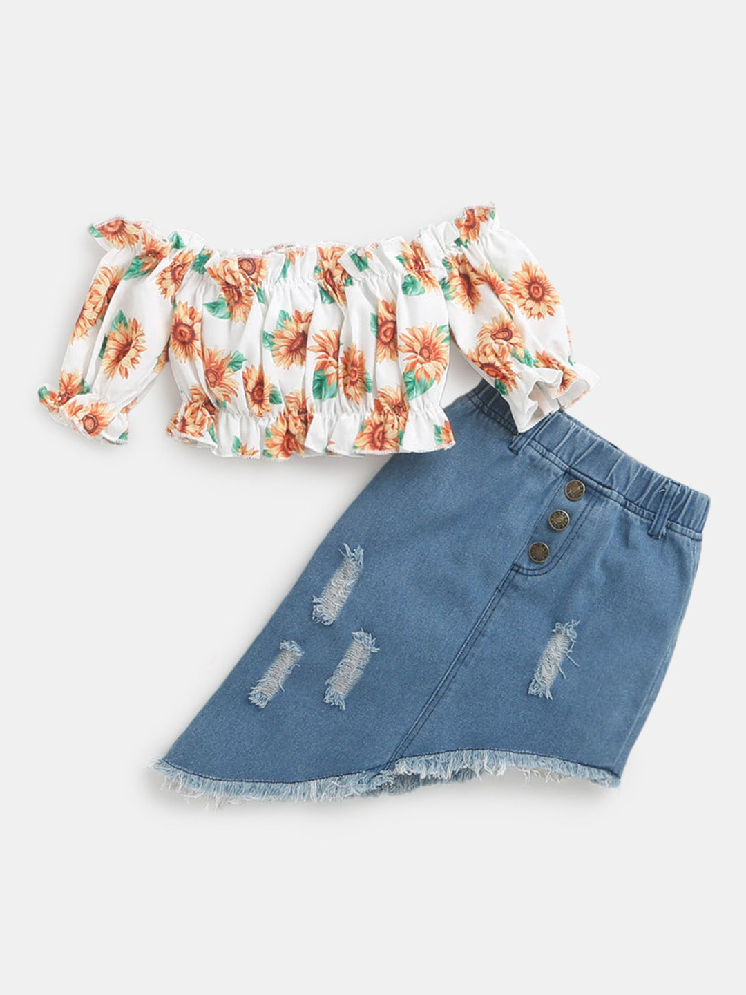 

Hopscotch Girls Orange & Blue Printed Top with Skirt