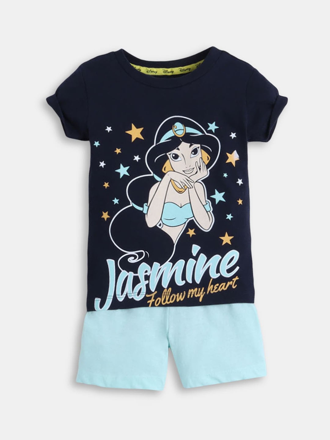 

Hopscotch Girls Navy Blue & Blue Printed T-shirt with Shorts