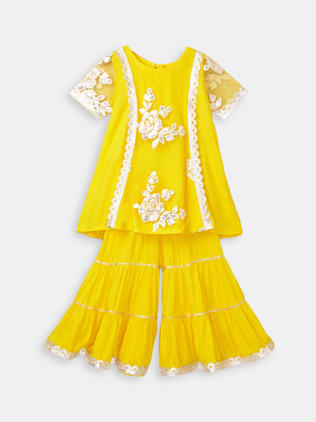 

Hopscotch Girls Yellow Embroidered Kurta and Sharara Set