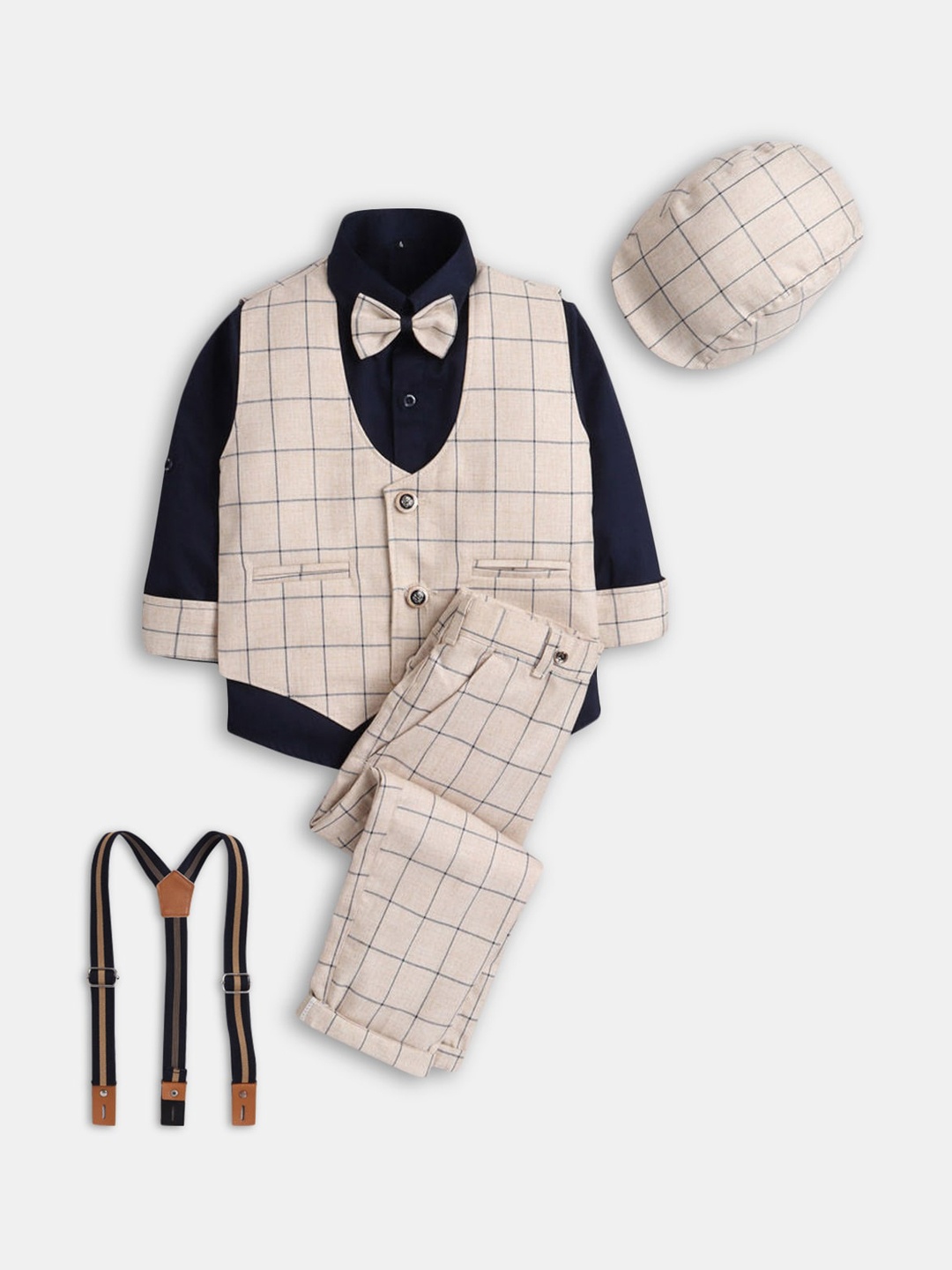 

Hopscotch Boys Beige & Black Checked Clothing Set